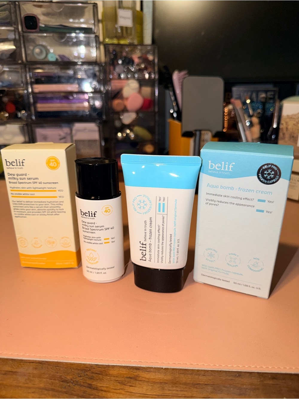 belif Aqua Bomb Frozen Cream & belif Dew Guard Milky Sun Serum SPF40